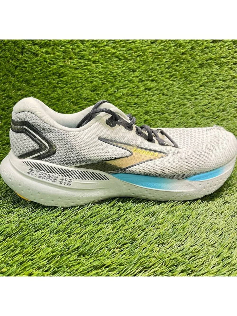 Brooks Glycerin GTS 21 Mens Size 12 Gray Yellow Athletic Running Shoes Sneakers